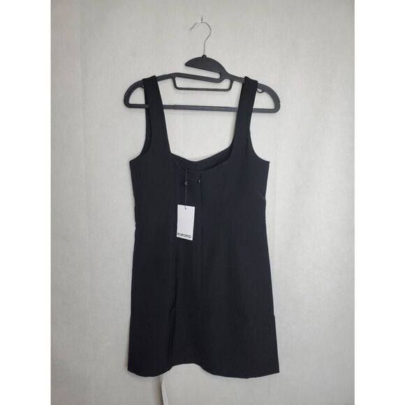 Rumored Twiggy Square Neck Bodycon Mini Dress in Black 90s Grunge Goth Minimal - Picture 4 of 7